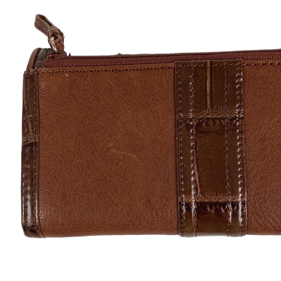 Brighton Brown Leather Fold Over Snap Clutch Wallet - Picture 5 of 13
